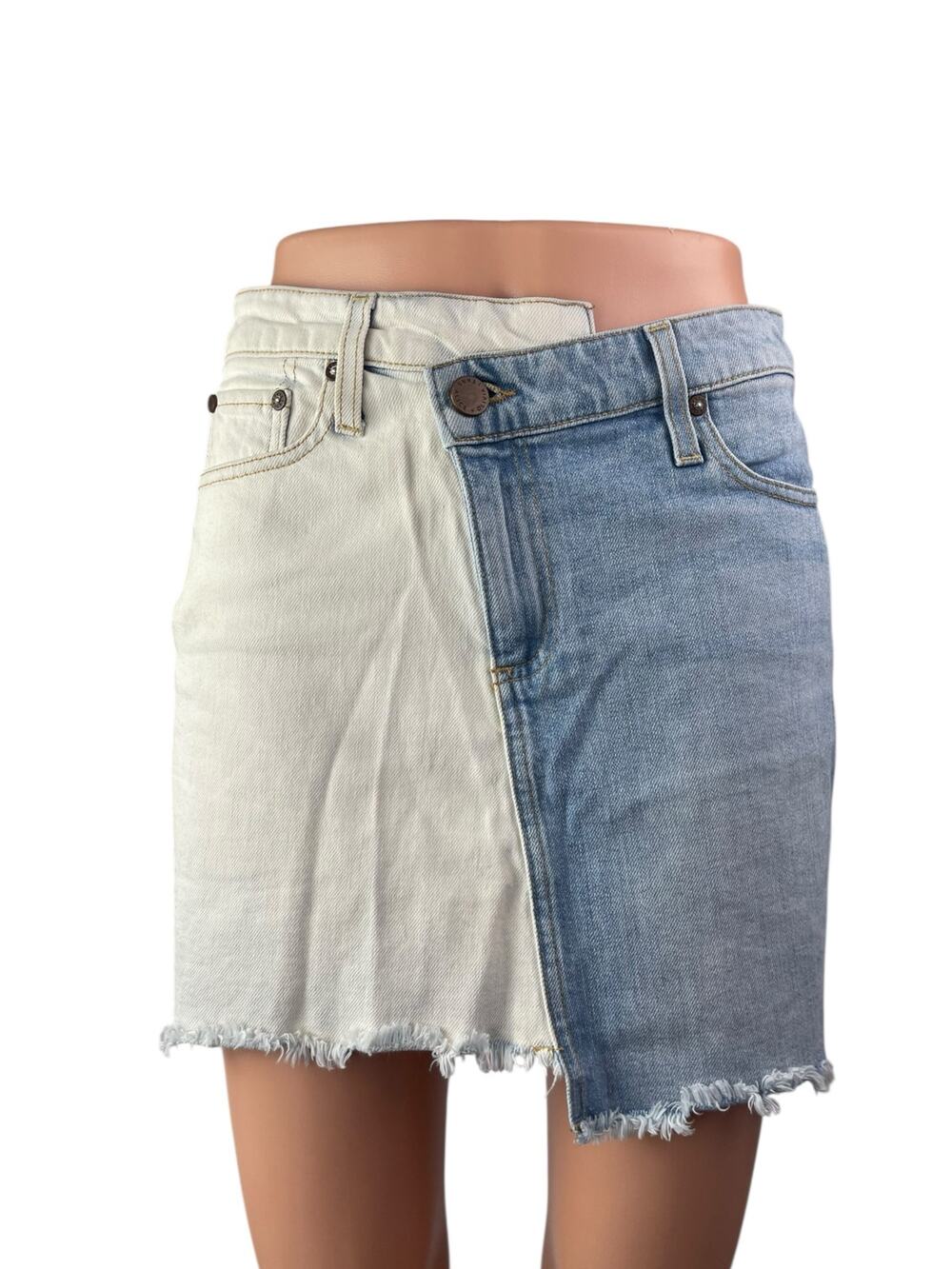 Alice + Olivia White Blue Colorblock Two-tone Asymmetrical Denim Jeans Skirt 26